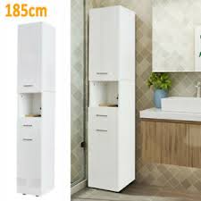White bathroom cabinet toilet paper roll holder slimline storage cupboard. 6ft High Gloss Tall Bathroom Cabinet Tallboy Cupboard Drawer 5 Storage Shelves Ebay
