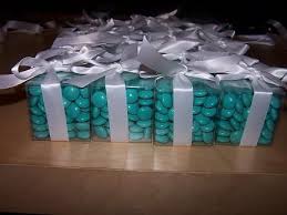 Love The Clear Box With The Tiffany Blue M M S With The White Ribbon Cute Party Favor With Images Tiffany Bridal Shower Tiffany Party Tiffany Birthday Party