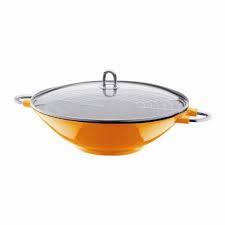 Bodum Chambord Enameled Cast Iron Wok With Glass Lid Orange By Bodum One Fourth The Price At Nobetterdea Green Kitchen Decor Lime Green Kitchen Cast Iron Wok