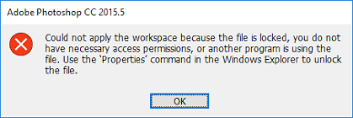 If that doesn't do it, some application may be locking the file you may have to restart to free it. Photoshop 2015 5 Can Not Change Workspace Because The File Is Locked Windows Adobe Photoshop Family