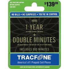 Prepaid phones come with sim cards and there is a lot of flexibility to change the services you have access to. Tracfone Prepaid Cell Phone Card 1 Year Double Minutes Gift Cards Schulte S Fresh Foods