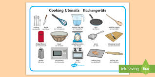 Cooking Utensils Word Mat English German Teacher Made Germans cook more meals at home than we do and generally don't eat or drink in their cars.
