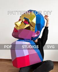 Scultura viso donna Low Poly Personaggio 3D SVG Papercraft Testa PDF  Modello persone fai da te