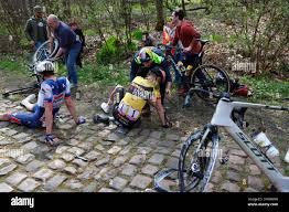 Roubaix, France. 09th Apr, 2023. Dutch Dylan Van Baarle of Jumbo-Visma  after a fall during the men's elite race of the 'Paris-Roubaix' cycling  event, 256,6km from Compiegne to Roubaix, France on Sunday