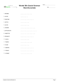 Words Win Social Science Word Scramble Word Scramble Worksheet Quickworksheets