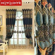 The brown table backed up to the light blue curtains in this photo looks absolutely fabulous. Royal Luxury Custom Blue Brown Embroidered European Curtains For Living Room With High Grade Voile Curtain For Bedroom Windows Curtains For European Curtainscurtains For Living Room Aliexpress