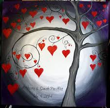 Wedding Tree Painting With Wedding Date And Hanging Hearts For Etsy Tree Painting Easy Canvas Painting Painting Canvases
