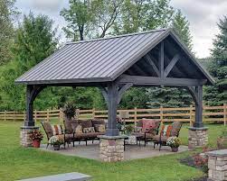 Wellington with red metal roof. Alpine Wooden Pavilion Green Acres Outdoor Living