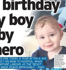 Happy birthday to baby boy saved by snow hero