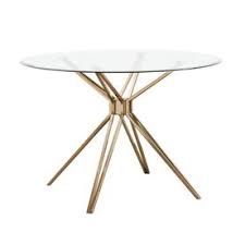 Boston Loft Furnishings Averni Glass Top Round Dining Table With Gold Metal Base Lowes Com In 2020 Hairpin Dining Table Dining Table Round Dining Table