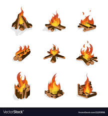 Cartoon Fire Wood And Campfire Set Bonfire And Firewood Concept Flat Design Style Different Types Vector Illustration D Campfire Drawing Campfire Camper Art