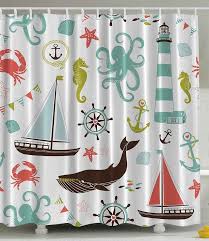 Sea Life Nautical Shower Curtain Nautical Shower Curtains Fabric Shower Curtains Shower Curtain
