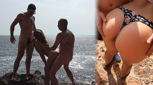 Trio porno en la playa con desconocidos españoles