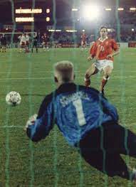 Marco Van Basten Of Netherlands National Team Watches His Penalty Shot Being Stopped By Denmark National Team Goal Peter Schmeichel Retro Football Penalty Shot