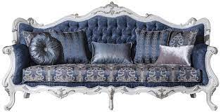 Damask royal glitter silver grey indigo blue navy throw pillow. Casa Padrino Luxury Baroque Living Room Sofa With Pattern And Decorative Pillows Blue White Silver 240 X 90 X H 120 Cm Magnificent Baroque Furniture
