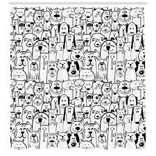 Doodle Shower Curtain Collection Of Dogs And Cats Cute Animals Fun Happy Beings Cartoon Inspired Design Fabric Bathroom Set With Hooks Black White By Ambeso In 2021 Doodle Wall Cool Pets Doodles