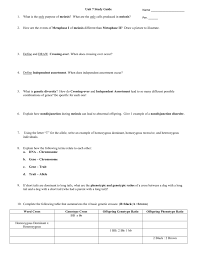Unit 7 Study Guide 1. What Is The Only Purpose Of Meiosis? What Are