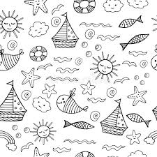 I also included colored sun templates that you can simply print and cut out. Children Seamless Pattern With Doodle Beach Elements Sea Sun Shell Fish Ship Sun Coloring Page For Adults Vector Stock Vector Illustration Of Baby Funny 142013207