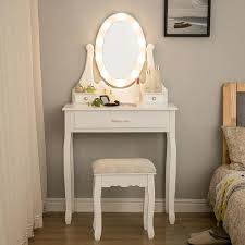 Ne manquez pas de découvrir toute l'étendue de notre offre à prix cassé. Coiffeuse Avec Miroir Et Tabouret Lampe A Led Table De Maquillage 2 Petits Tiroirs 1 Grand Tiroir Pieds En Bois De Pin Blanc Cdiscount Maison