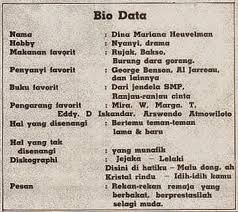 Biodata is a 'biographical info' acronym. Nostalgia Majalah Buku Tabloid Jadul Biodata Dina Mariana Facebook