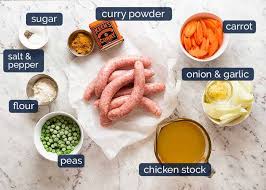 Ingredients for sausage casserole recipe. Curried Sausages Recipetin Eats