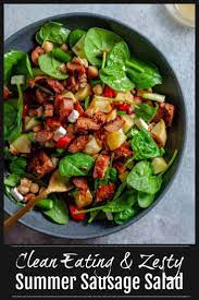 Healthy Summer Sausage Salad With Zesty Homemade Dressing Recipe Clean Eating Salads Sausage Salad Salad Recipes For Dinner