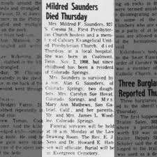 Obituary for Mildred F. Saunders