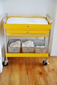Tool Cart As Changing Table Love The Color But Always End Up Using The Floor When Babysitting Mayb Diy Changing Table Small Baby Room Baby Boy Room Nursery
