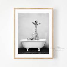 Giraffe In A Bathtub Giraffe Bathing Giraffe Taking Bath Etsy Nursery Paintings Cow Canvas Kid Room Decor