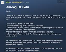 Beta Update V2020 8 28 Patch Notes Amongus
