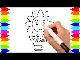 Learn How To Draw Sun Flower For Kids Drawing And Coloring Page For Kids Youtube