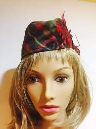 Vintage Tartan Plaid Wedge Hat Garrison Scottish Flair Blue Hats Vintage Tartan Plaid Vintage