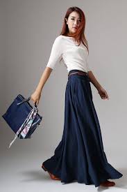 Linen Skirt Maxi Skirt Womens Skirts Pleated Skirt Linen Skirt Ruffle Long Linen Skirt Full Skirt Linen Skirt Pockets Xiaolizi 1046 Blauer Faltenrock Leinenrock Mode Rocke