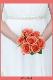 Our flowers have a wired centre, enabling you to bend and cut them in order to achieve your perfect display. Silk Rose Bouquet In Coral 9 Tall Pantone Color Of The Year 2019 Living Coral Silk Rose Bouquet Silk Flower Bridal Bouquet Silk Flower Bouquets