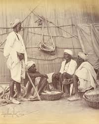 Rare - Golas. Salt makers - 1863 Photograph of Golas, salt makers, in Rajasthan in India, taken by Shepherd and Robertson in c.1863. This image shows a group of four men, three