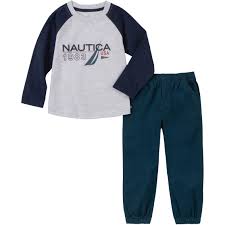 Nautica Little Boys Logo Knit Shirt And Twill Pants 2 Pc
