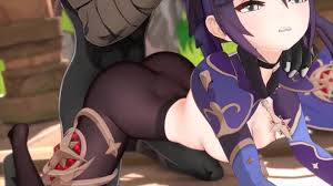 Saçından aldı ve mavi saçlı kıza tecavüz etti Mona, Hentai porno Genshin  Impact