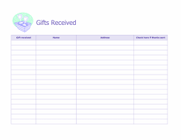 Record Of Gifts Received Templates Office Templates Templates Wedding Templates