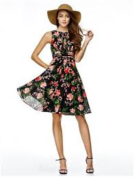 Australia Formal Dresses Cocktail Dress Party Dress Print A Line Jewel Short Knee Length Chiffon