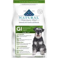 But this low fat dog food with a 14 percent minimum fat content has been crafted to ensure that your pooch gets a diet that does not stress her digestive system. Blue Buffalo Natural Veterinary Diet Gi Low Fat Gastrointestinal Support Dog Food