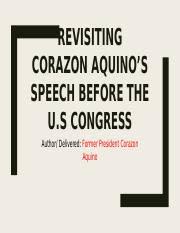 Cory aquino's historic speech before the u.s. History Report Pptx Revisiting Corazon Aquino U2019s Speech Before The U S Congress Author Delivered Former President Corazon Aquino Corazon Aquino U25a0 Course Hero