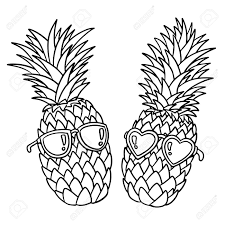 Do not include these words. Pineapples Wearing Sunglasses Black Outline On White Background Pineapple Juice Tropical Fruit Sum Magazine Design Vector Illustration Pineapple Sunglasses