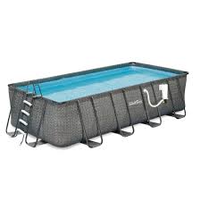 Summer Waves Elite Dark Wicker 9 Ft X 18 Ft Rectangular 52 In Deep Metal Frame Above Ground Pool Package Nb2133 The Home Depot In 2020 Rectangular Pool Summer Waves In Ground Pools