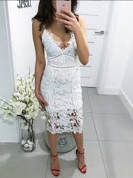Sheath Spaghetti Straps Tea Length White Lace Cocktail Dress Cocktail Dress Lace White Lace Cocktail Dress White Lace Mini Dress