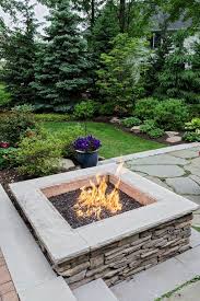 Rustic Landscape Yard With Raised Beds Firescapes Smooth Ledge Square Natural Gas Fire Pit Exterior Stone Flo Backyard Fire Natural Gas Fire Pit Outdoor Fire