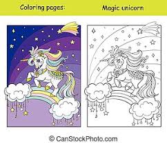 New pictures and coloring pages for children every day! Coloring Page For Kids With A Cute Fairy Fantasy Little Witch Flying In The Night Sky Black And White Background Vector Canstock