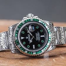 Fully Engraved And Customized With Emerald Rolex Submariner Unique Piece By Watchcraft Collection Wat Luxury Watches For Men Watches For Men Fancy Watches