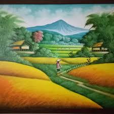 Lukisan pemandangan panen padi sawah sapirp650.000: Lukisan Pemandangan Sawah Dan Padi Menguning Shopee Indonesia