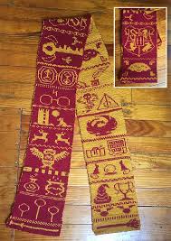 Charted scarf pattern with symbols for the hogwarts crest, sorting hat, harry, hedwig, deathly hallows, golden snitch, and more. Harry Potter Knitting Patterns In The Loop Knitting