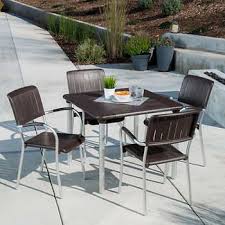 Musa 5 Piece Commercial Dining Set In Caffe By Nardi Commercial Patio Furniture Square Dining Tables Patio Dining